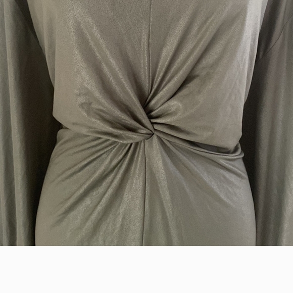 Prologue twist-front stretchy shiny dress olive green sz S - Picture 7 of 8
